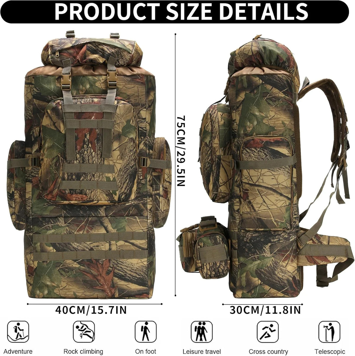 100L Waterproof Camping Hiking Backpack Military Tactical Rucksack