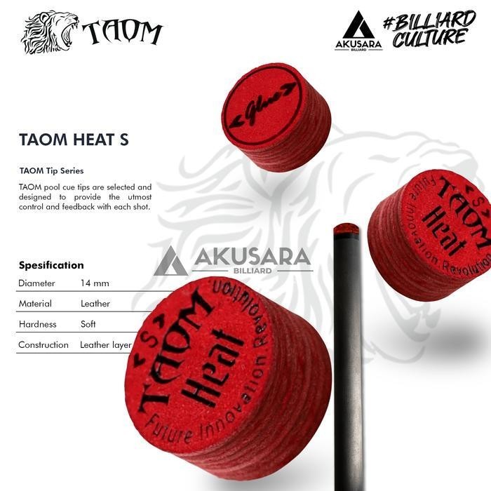 Taom Heat 14mm Pool Cue Tip – Medium Hardness, 9-Layer Pig Skin