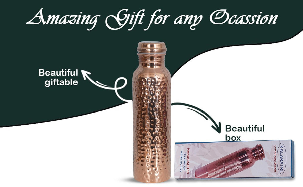 Copper Water Bottle 34 oz - Wide Mouth, Durable Pure Copper Design for Men & Women