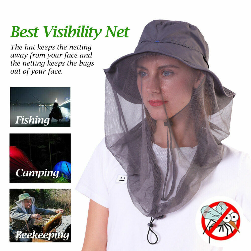 Mosquito Head Net Hat for Outdoor Sun and Insect Protection - Lightweight Mesh Face Cover