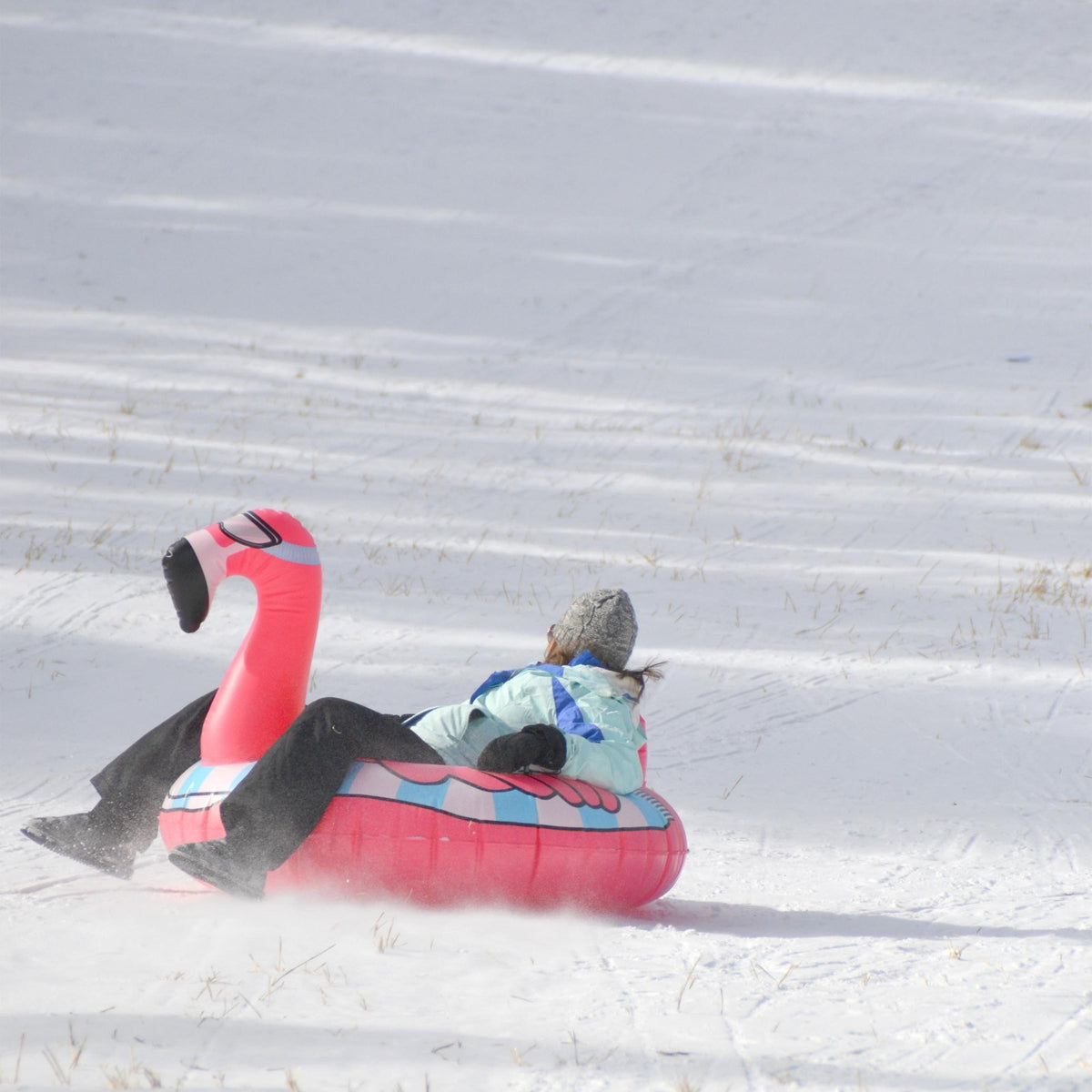 Winter Snow Tube Flying Flamingo Sled - Inflatable Snow Sled for Kids & Adults