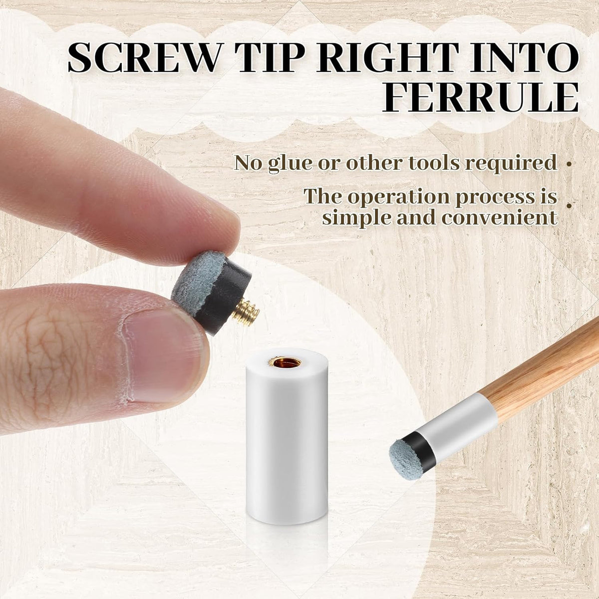 10 Sets White Pool Cue Tips Replacement Kit with Screw-On Sleeves