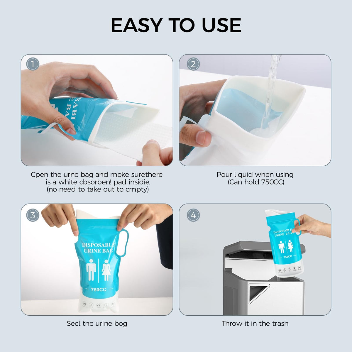 750ML Disposable Urinal Bags for Emergency Use, Portable Female Urinal Pack of 12