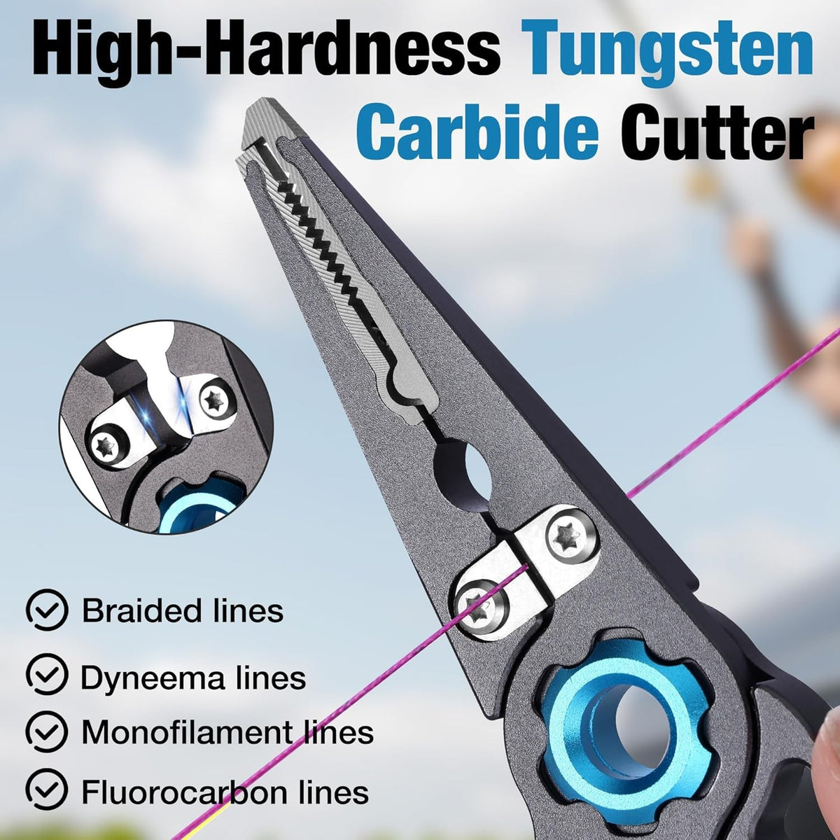Lightweight Fishing Pliers with Tungsten Cutters & Safety Lock - Aluminum Handle