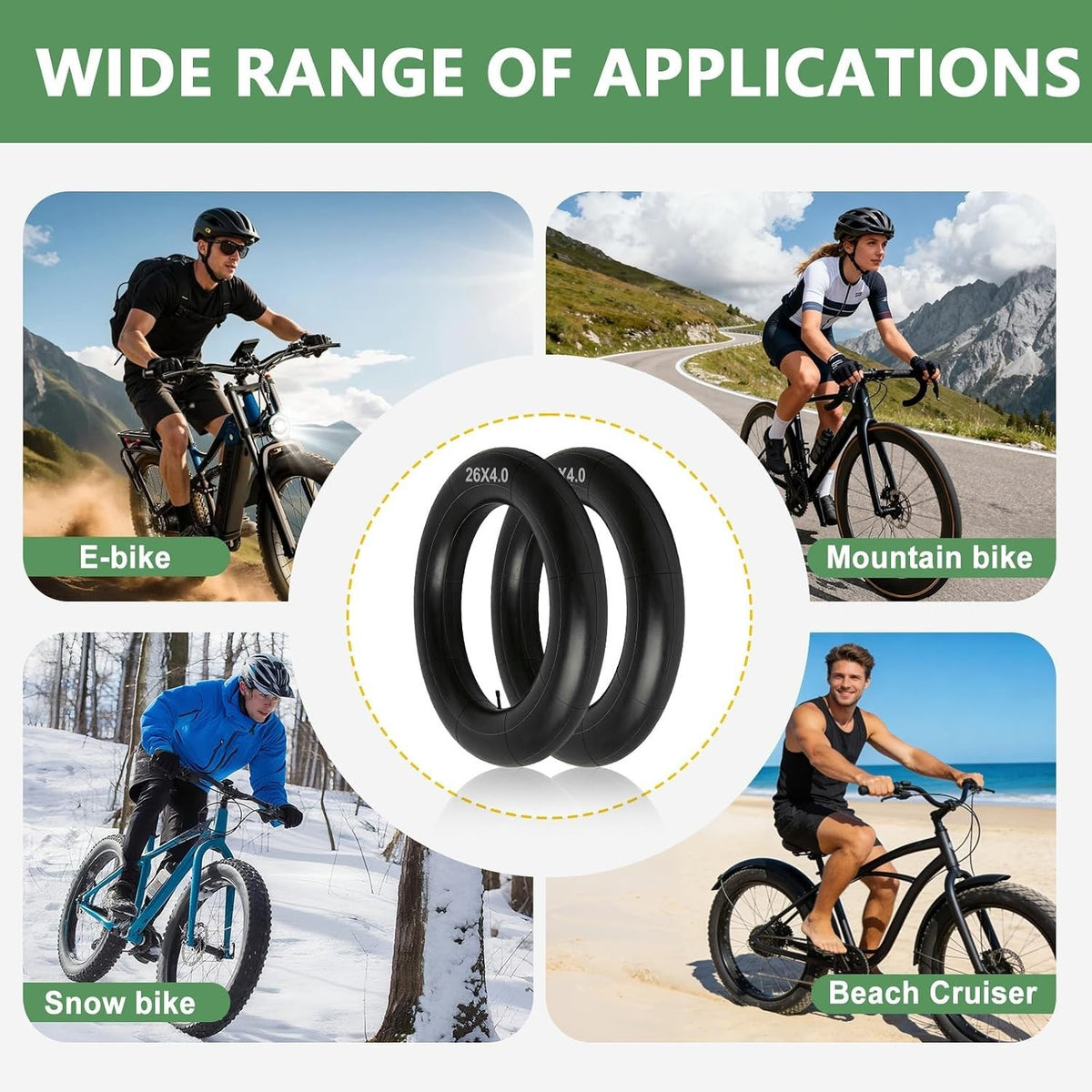 26x4.0 Fat Bike Inner Tube 2 Pack - Compatible with 26 Inch Fat Tires
