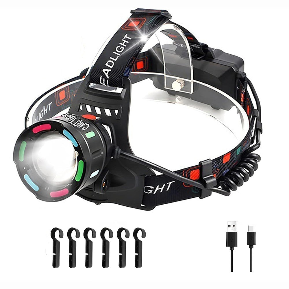 Rechargeable LED Headlamp with Zoom & 4 Light Modes - Super Bright 1500 Lumens
