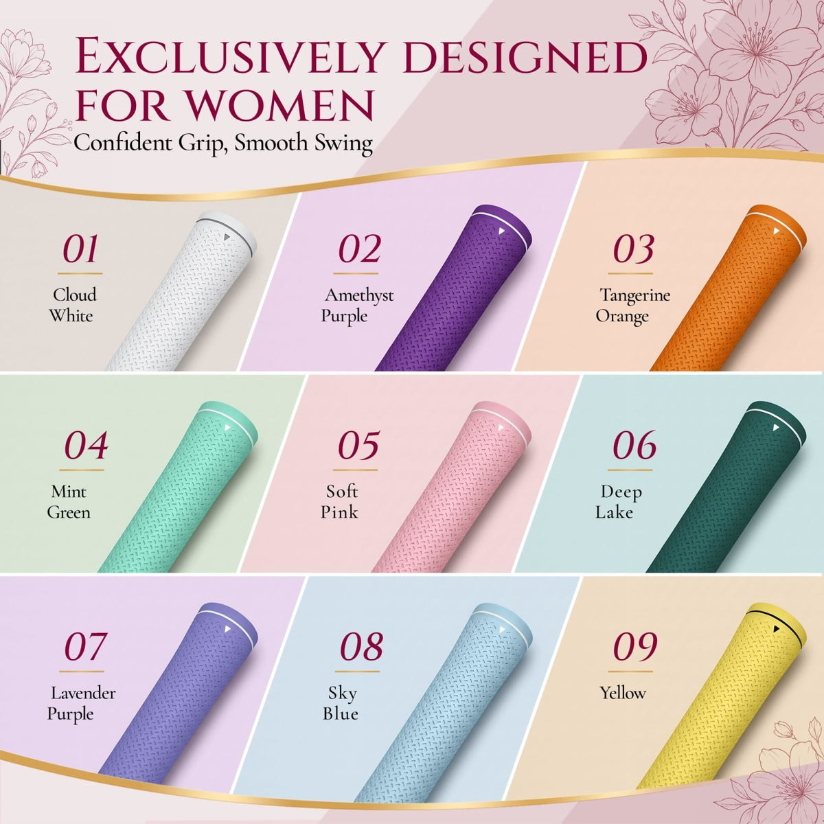 Women's Golf Club Grips 13 Pack - Purple Rubber Taper with Tapes