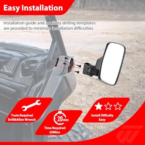UTV Side Mirrors for Can-Am Defender 2016-2026 - Wide Field of View, Adjustable, Impact-Resistant