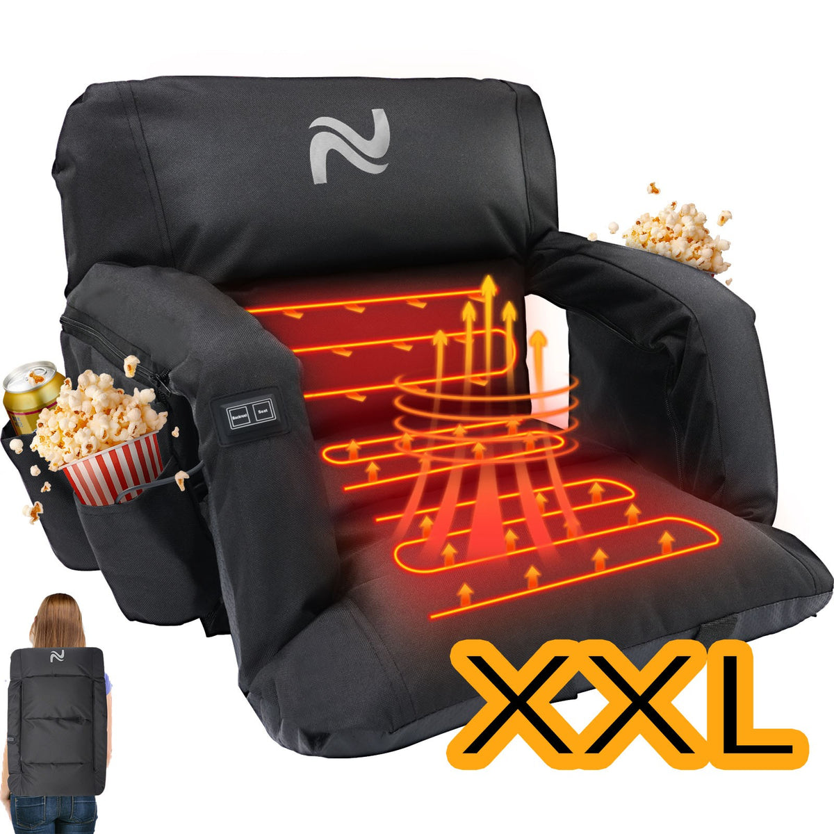 Heated Stadium Seat with Back Support - Adjustable Bleacher Chair, Waterproof 600D Oxford