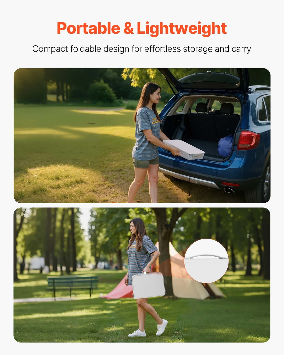2ft Folding Camping Table with Adjustable Height and Carry Handle