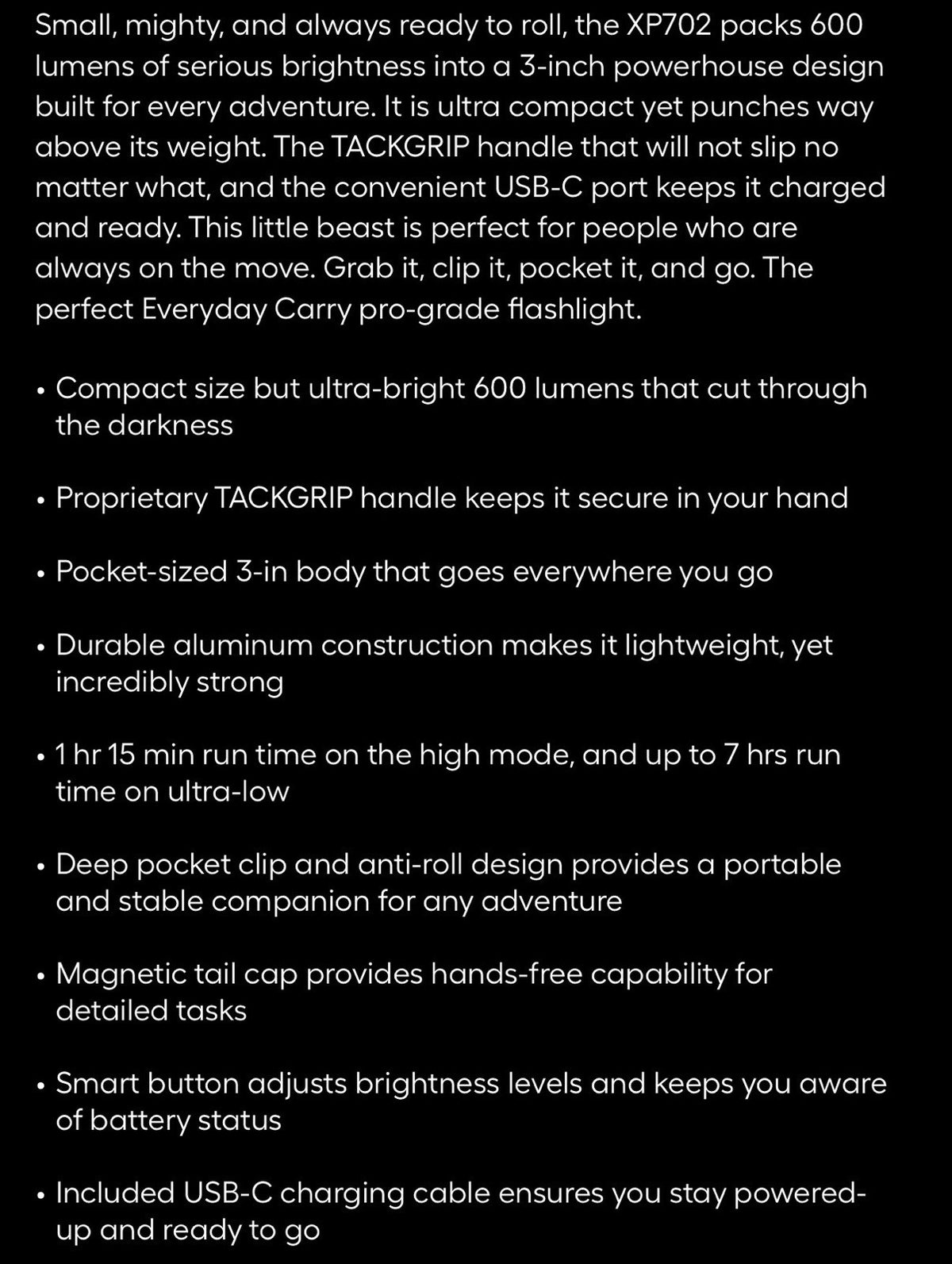 Rechargeable LED Flashlight 600 Lumens Compact EDC Waterproof Torch