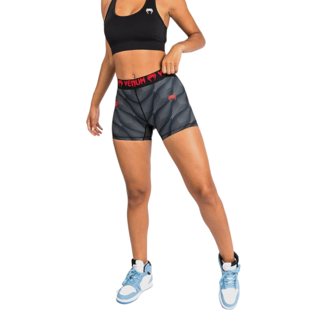 Women's Compression Shorts for Workout and Sports - Black and Red, XXL