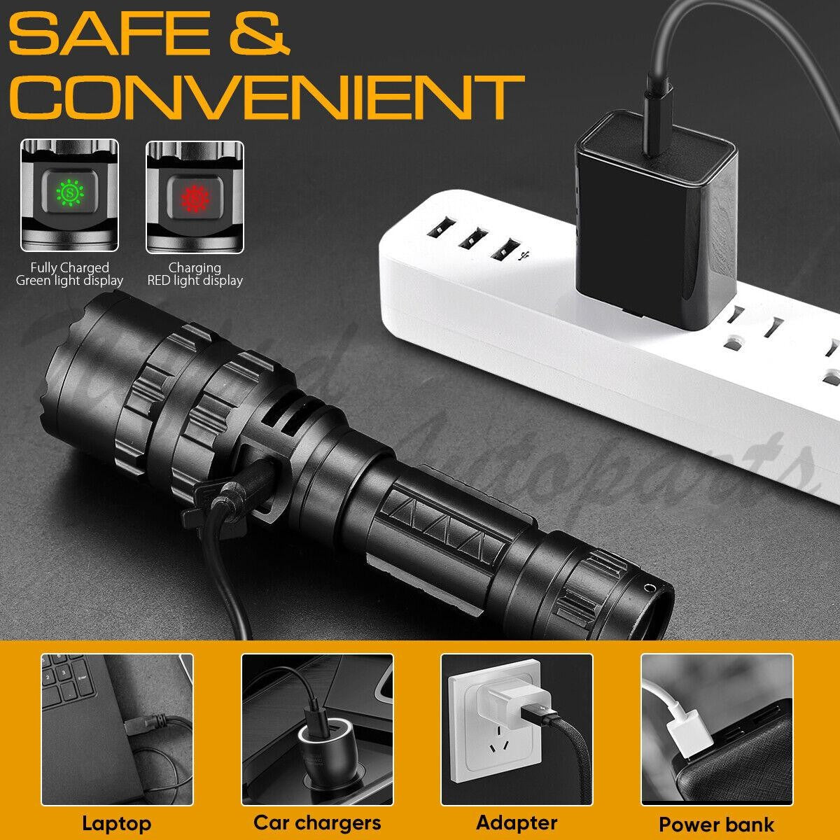 High Power Tactical LED Flashlight with Rechargeable Battery, IP6 Waterproof