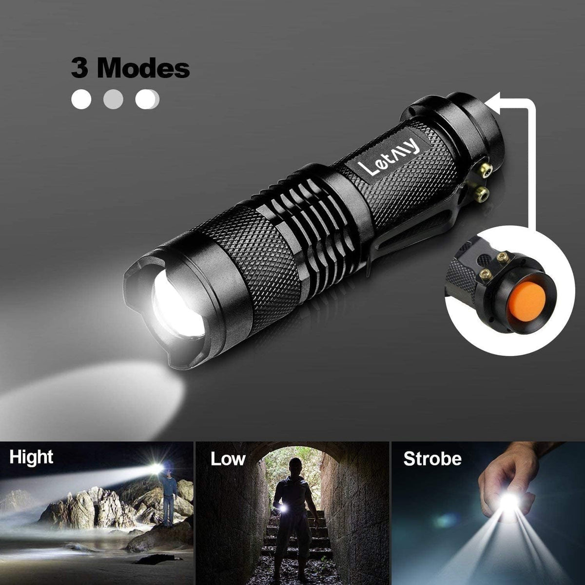 2-Pack Tactical LED Flashlights - Waterproof, Zoomable, 3 Modes, Belt Clip, Compact EDC
