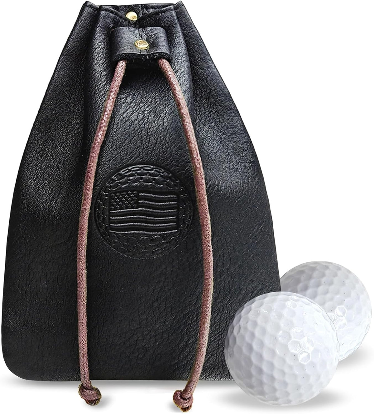 Genuine Leather Golf Valuables Pouch with USA Flag Design and Drawstring Lock