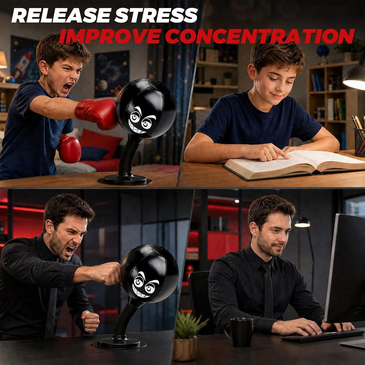Desktop Punching Bag with Suction Cup Base - Stress Relief Desk Toy