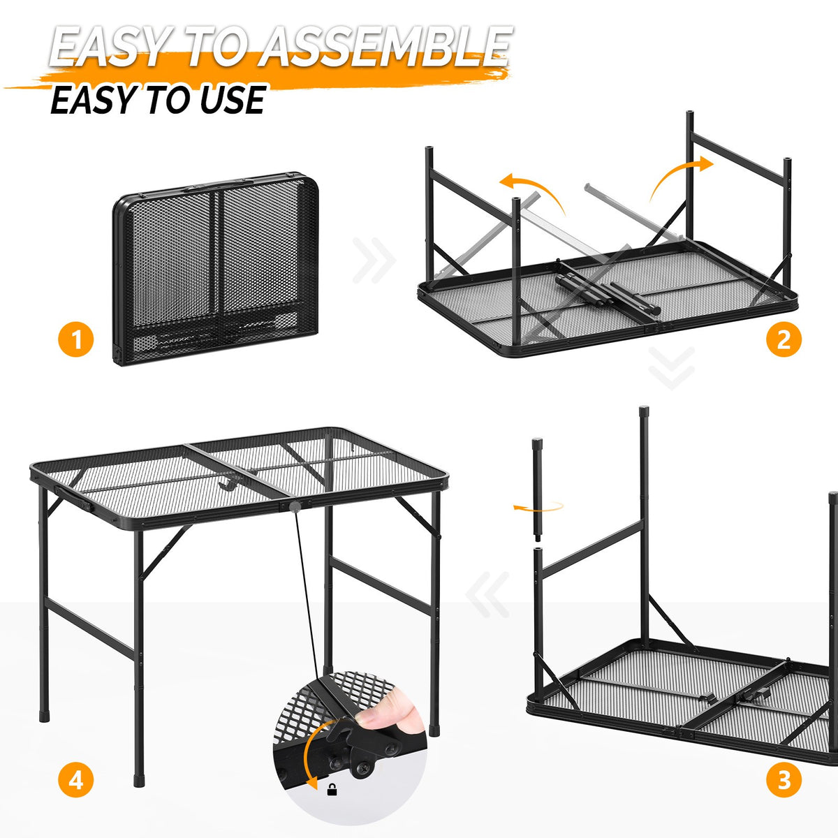 3 Ft Folding Camping Table with Mesh Desktop - Portable Aluminum Grill Side