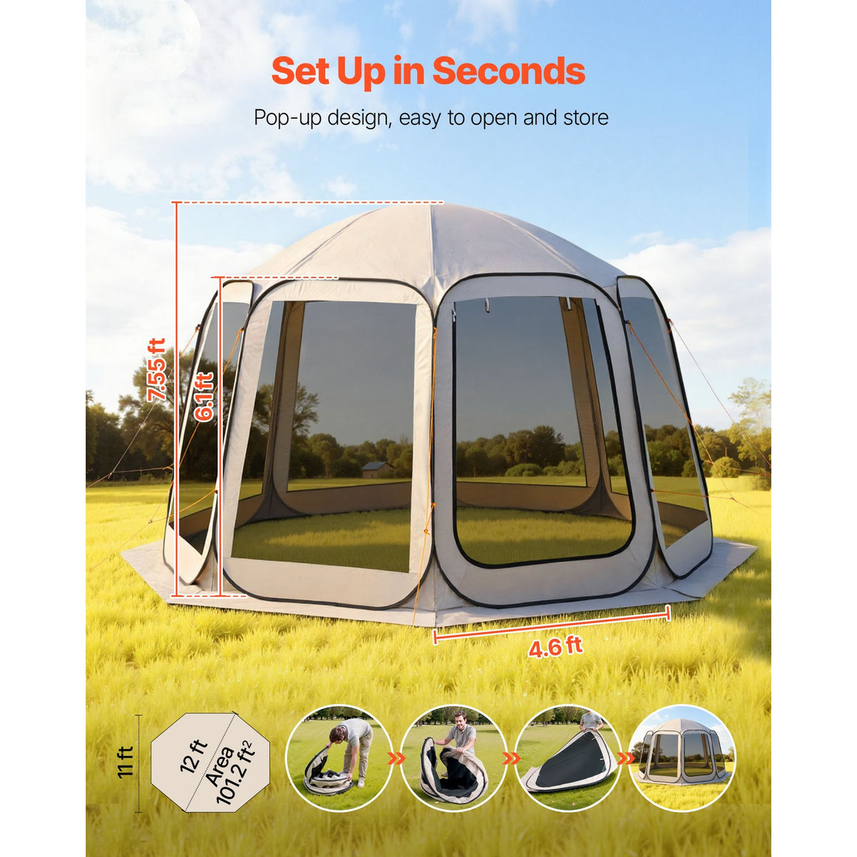 12' x 11' Pop-Up Screen House Tent for Camping and Outdoor Events