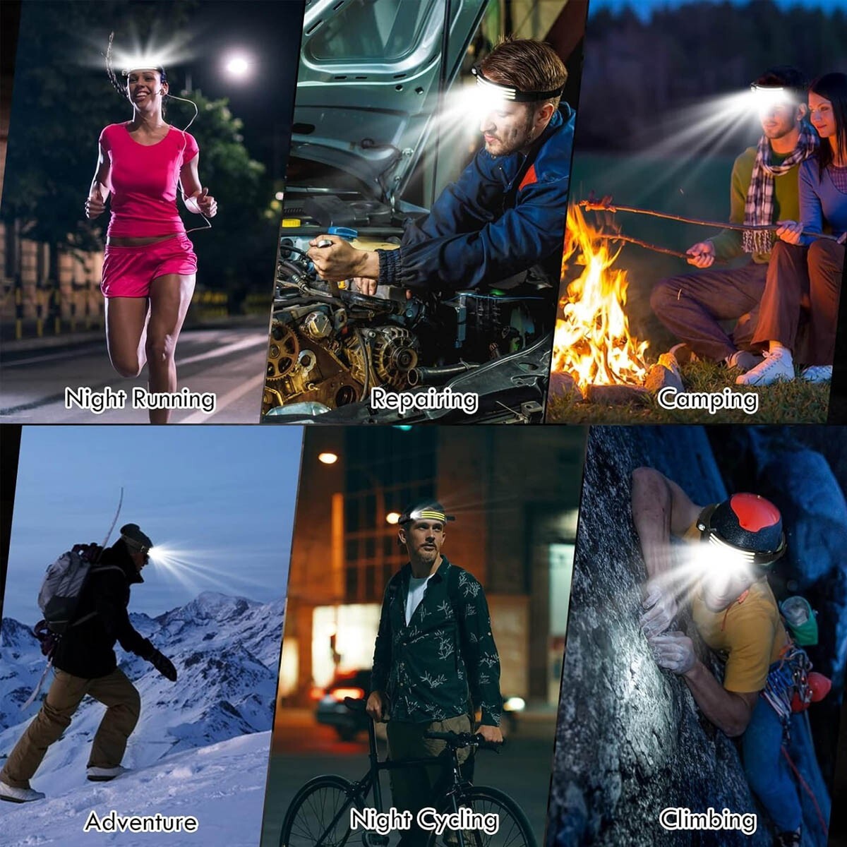 Waterproof COB Headlamp with Sensor & USB Rechargeable Battery - 230° Light, 5 Modes, Outdoor & Indoor Use