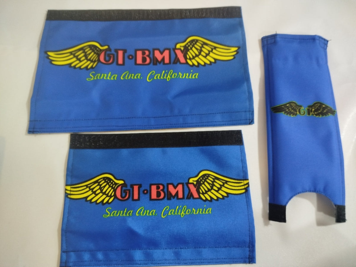 BMX Handlebar Pad Set - High-Strength Foam, Custom Colors, Blue Wings