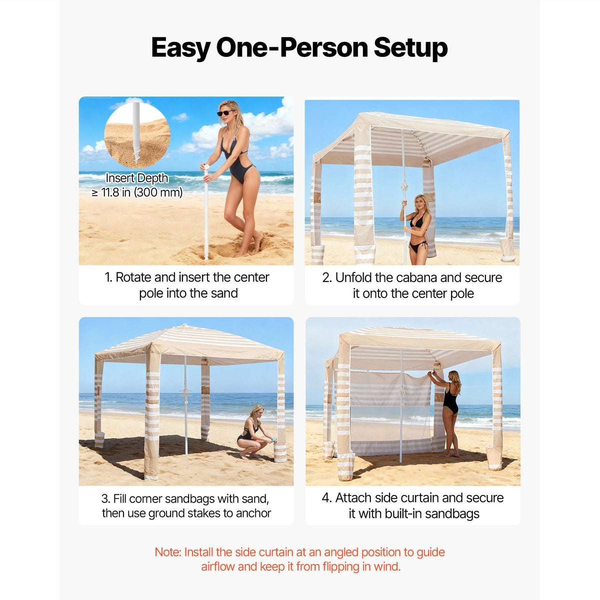 8x8 ft Beach Cabana Canopy with Sidewall - UPF 50+ Shade Shelter Tent