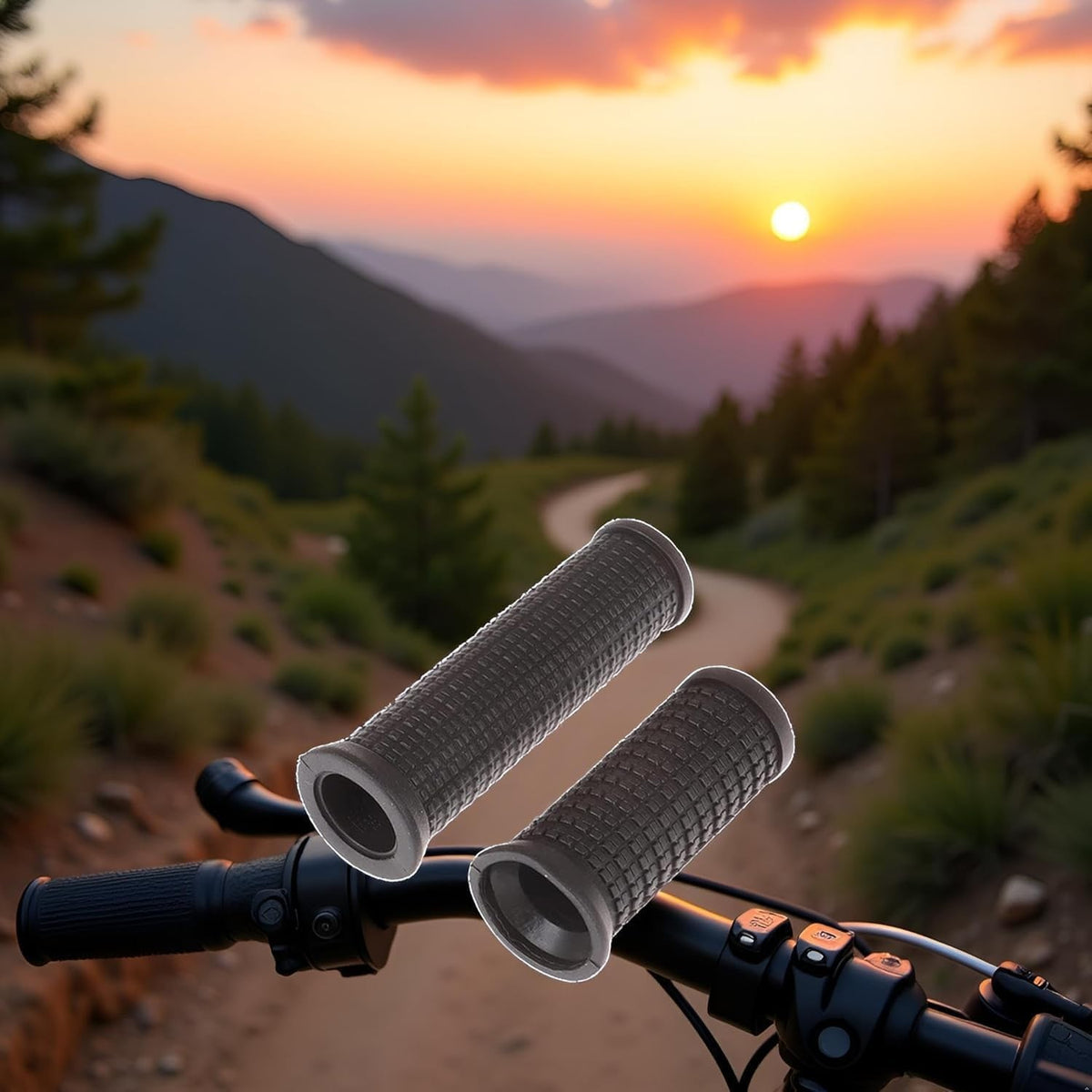 Bike Handlebar Grips Set of 2 Long & Short Anti-Slip Rubber for Twist Shifters