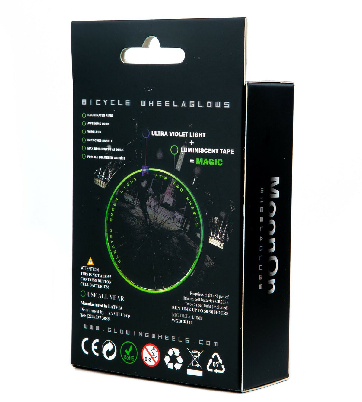 Glow in Dark Bicycle Rim Lights Kit with UV Activation - Green