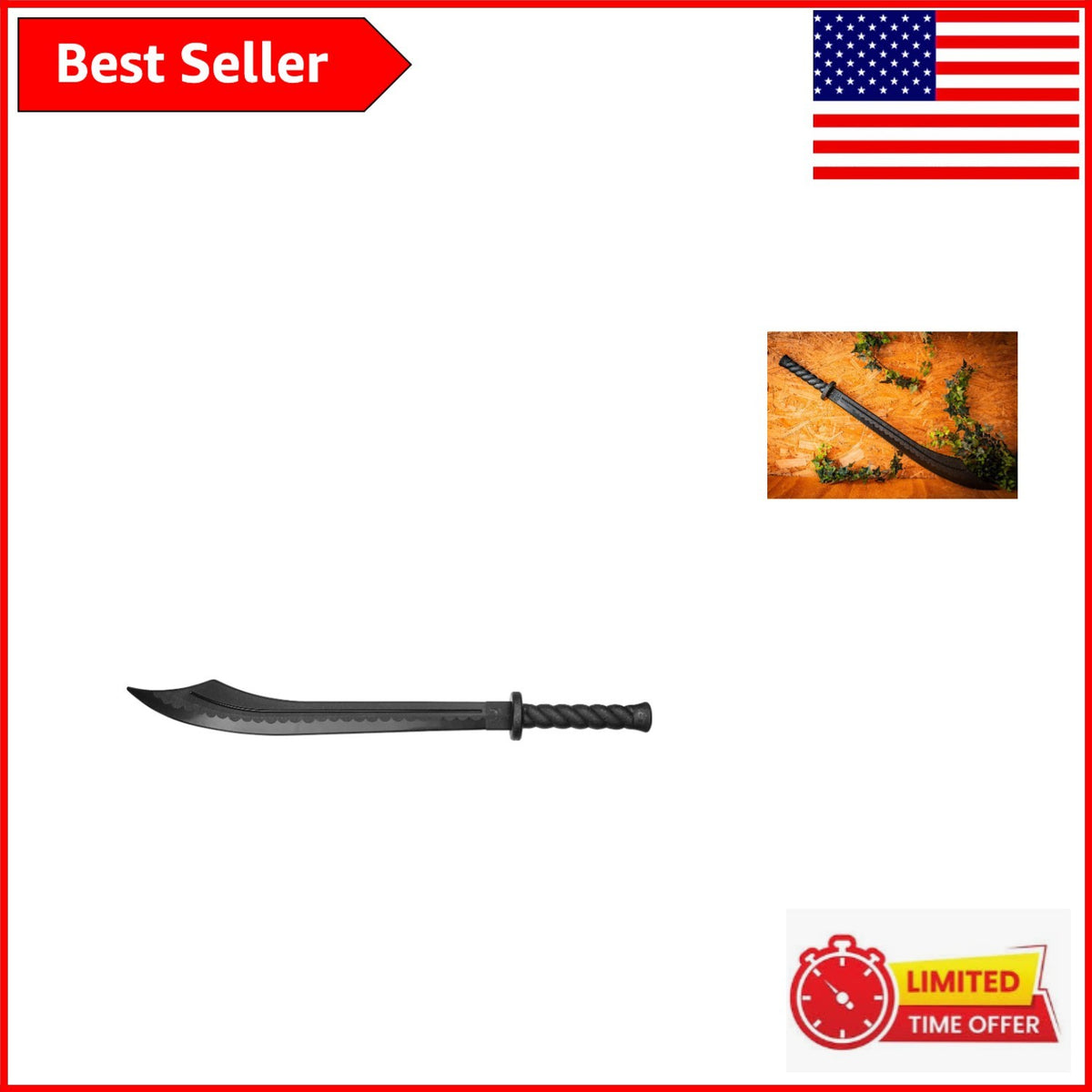 Durable Polypropylene Training Sword — 28" Black Blade, Safe for Martial Arts