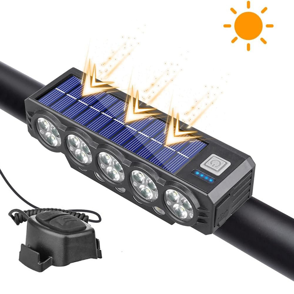 Super Bright Solar USB Bicycle Front Headlight with Horn & Power Bank