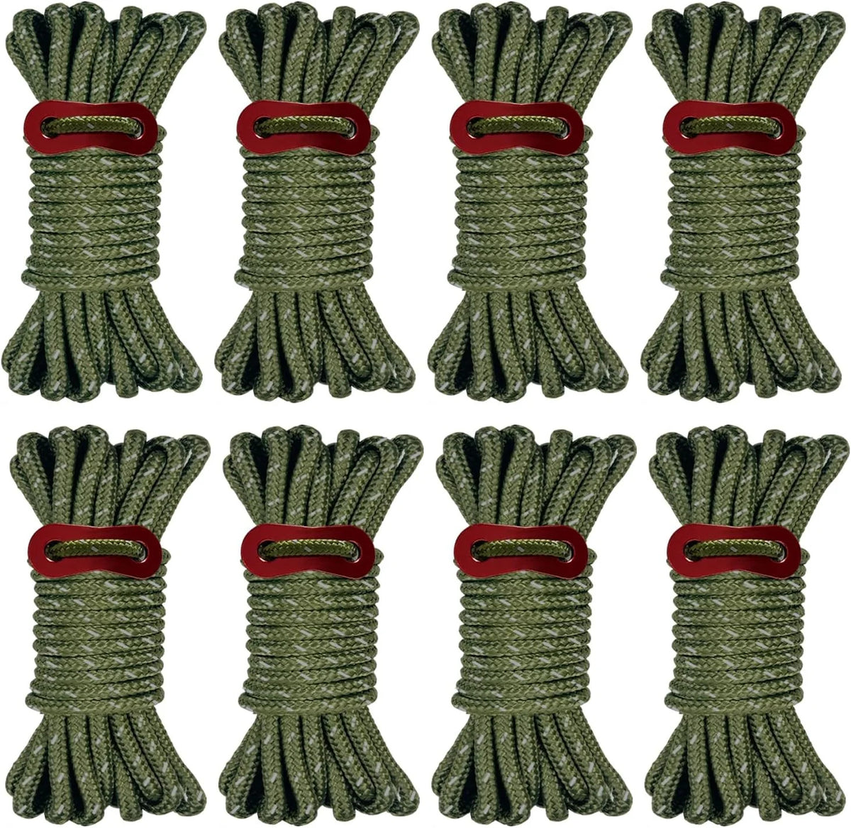 Ultralight 8 Pack 4mm Tent Guy Lines with Aluminum Tensioners - Total 104ft for Camping & Hiking