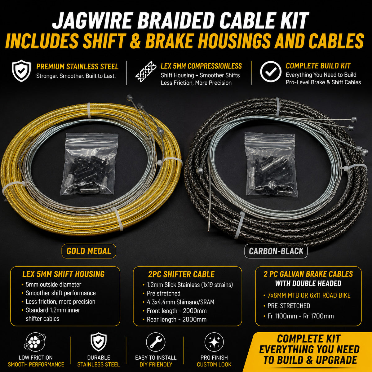 Bicycle Brake & Shift Cable Housing Kit - Braided 5mm Set for Shimano SRAM