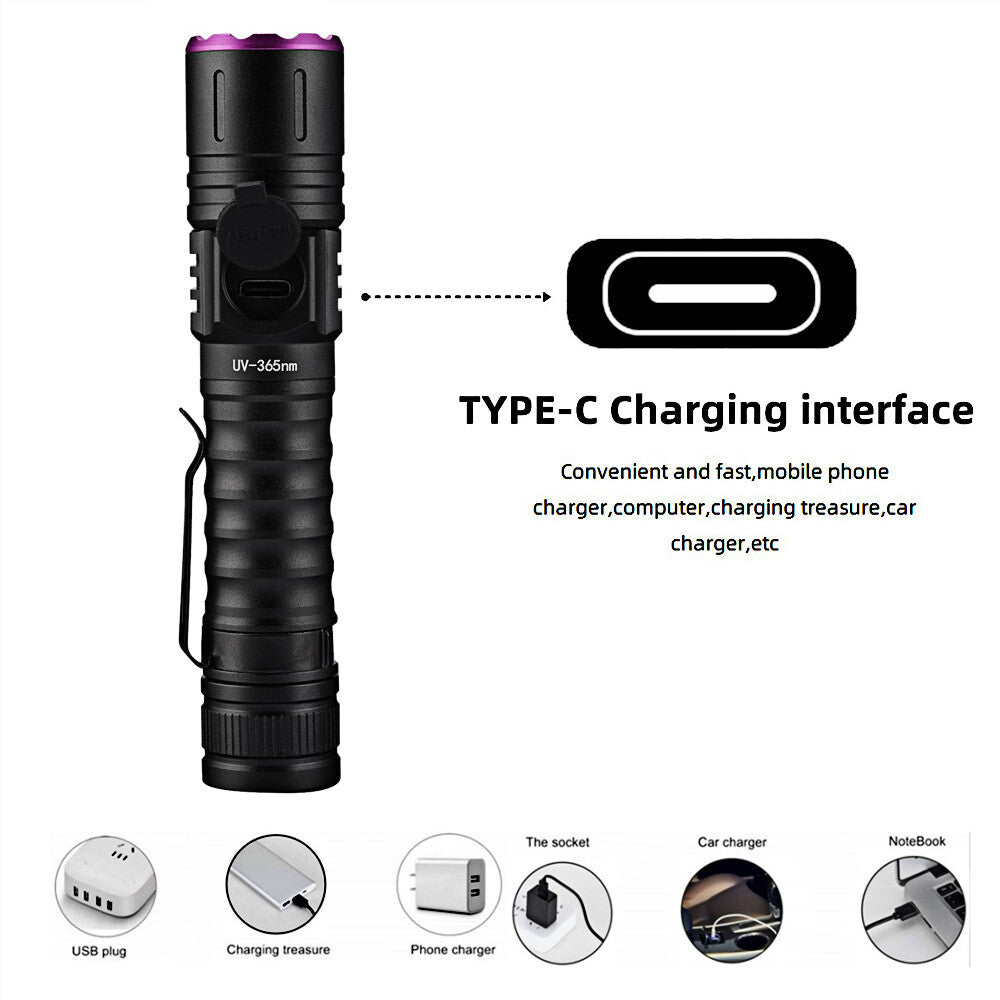Rechargeable UV LED Flashlight 365nm Blacklight for Inspection Security Detection