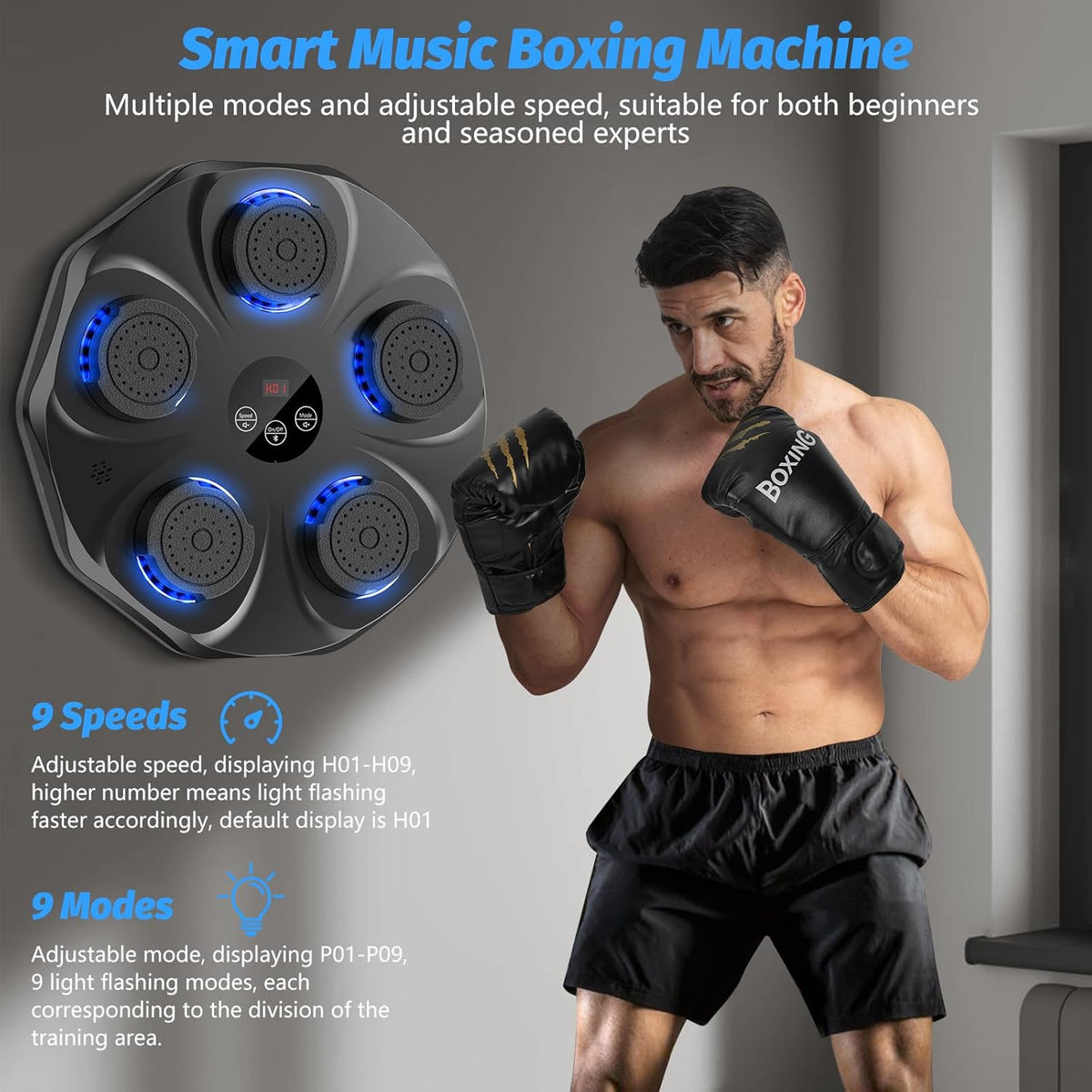 Wall-Mounted Boxing Trainer with Bluetooth & 9 Modes - Punching Bag