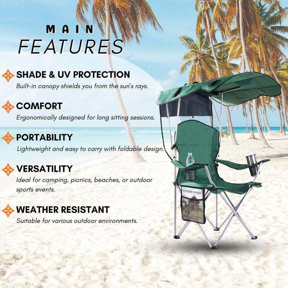 Portable Foldable Camping Chair with Canopy and Sun Shade - Lightweight Outdoor Seating