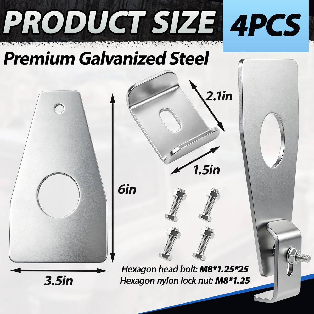 Universal Roof Rack Gutter Mounts Kit - Galvanized Steel, Black, 4 Pack