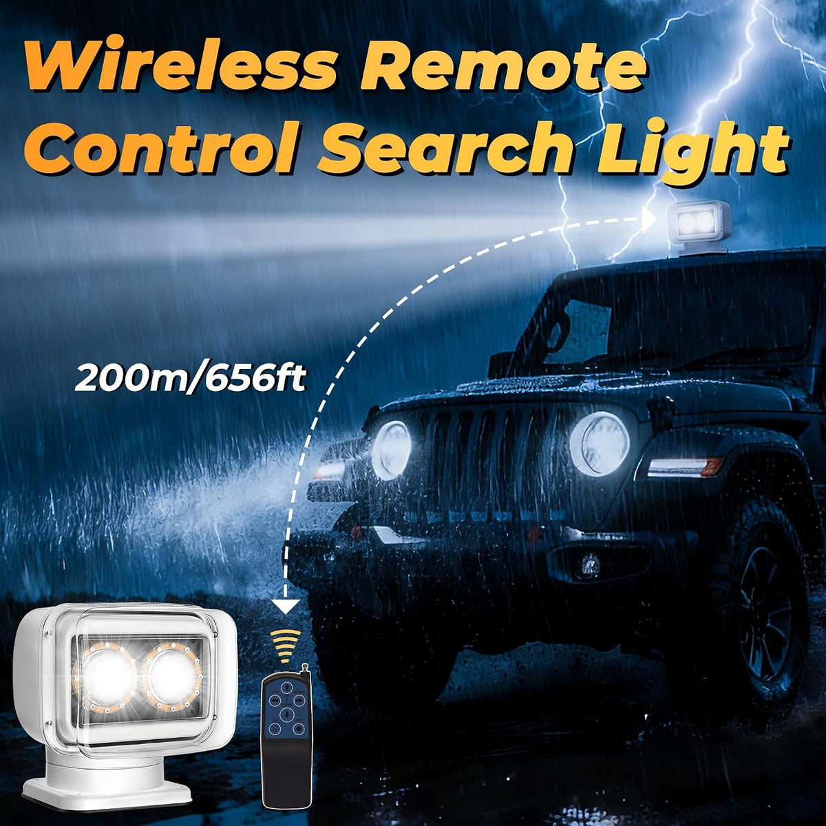 80W 5000LM LED Search Light for Trucks Marine Spotlight 360° Rotating White