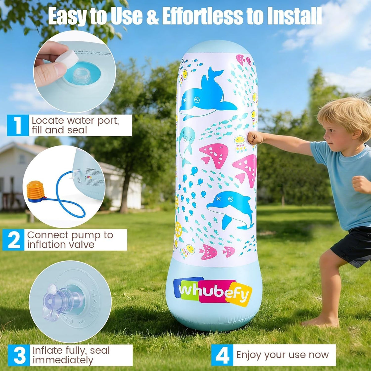49 Inch Punching Bag with Bounce-Back Action for Kids Indoor & Outdoor Play
