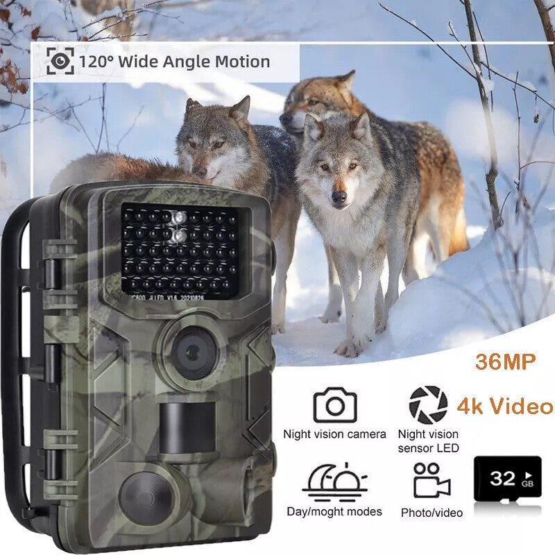 Wildlife Trail Camera 50MP 4K Night Vision Waterproof Hunting Camera with 32GB Card