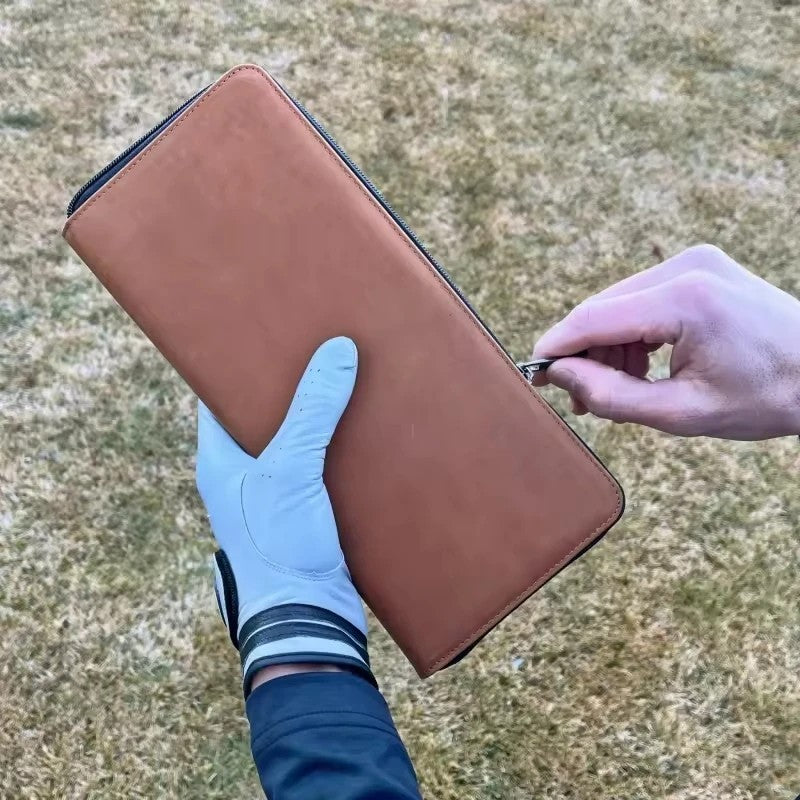 PU Leather Golf Glove Holder Wallet with Zipper Storage Bag - Organizer for Golf Accessories