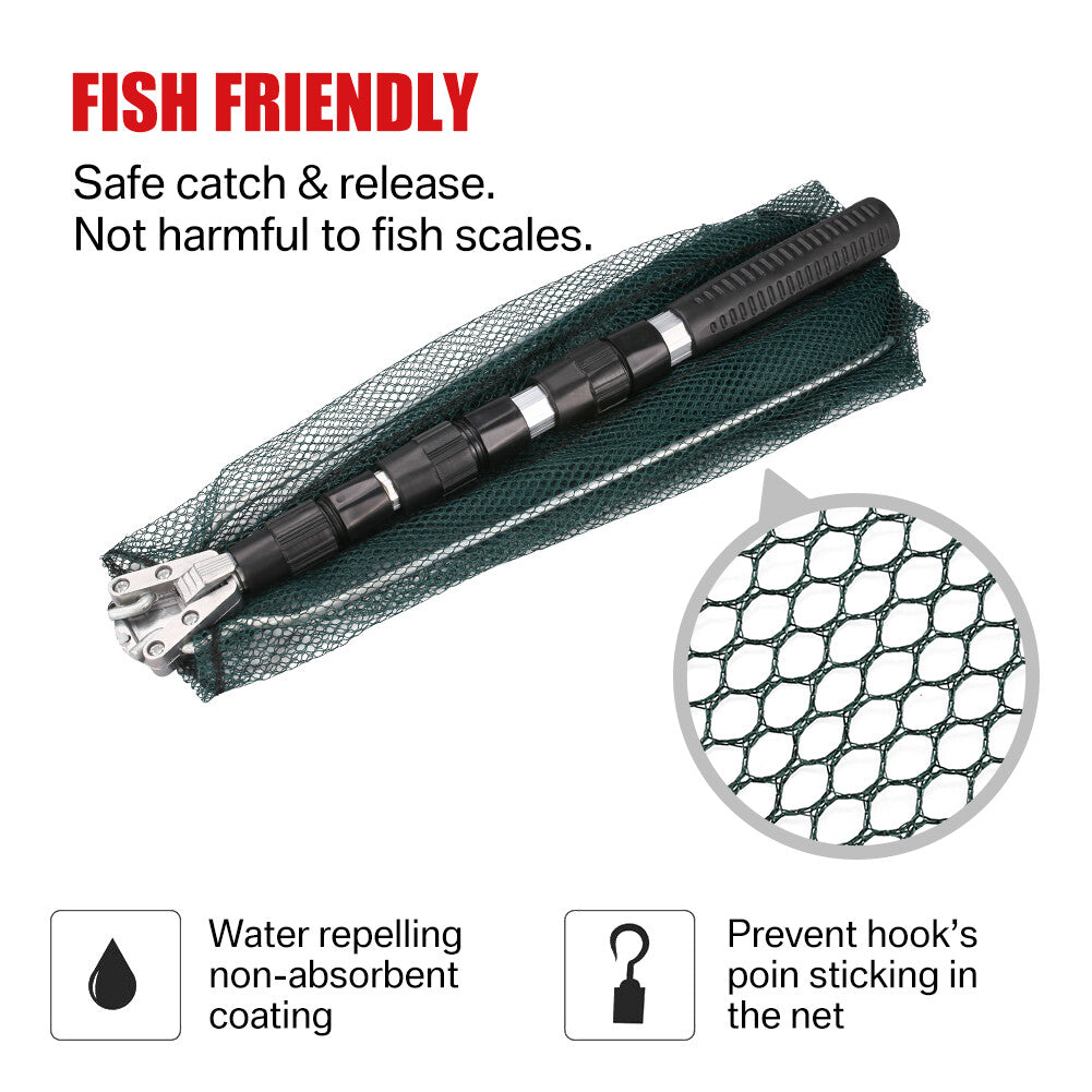 Telescopic Folding Aluminum Fishing Landing Net with Micro Mesh 3-Section Extending Pole