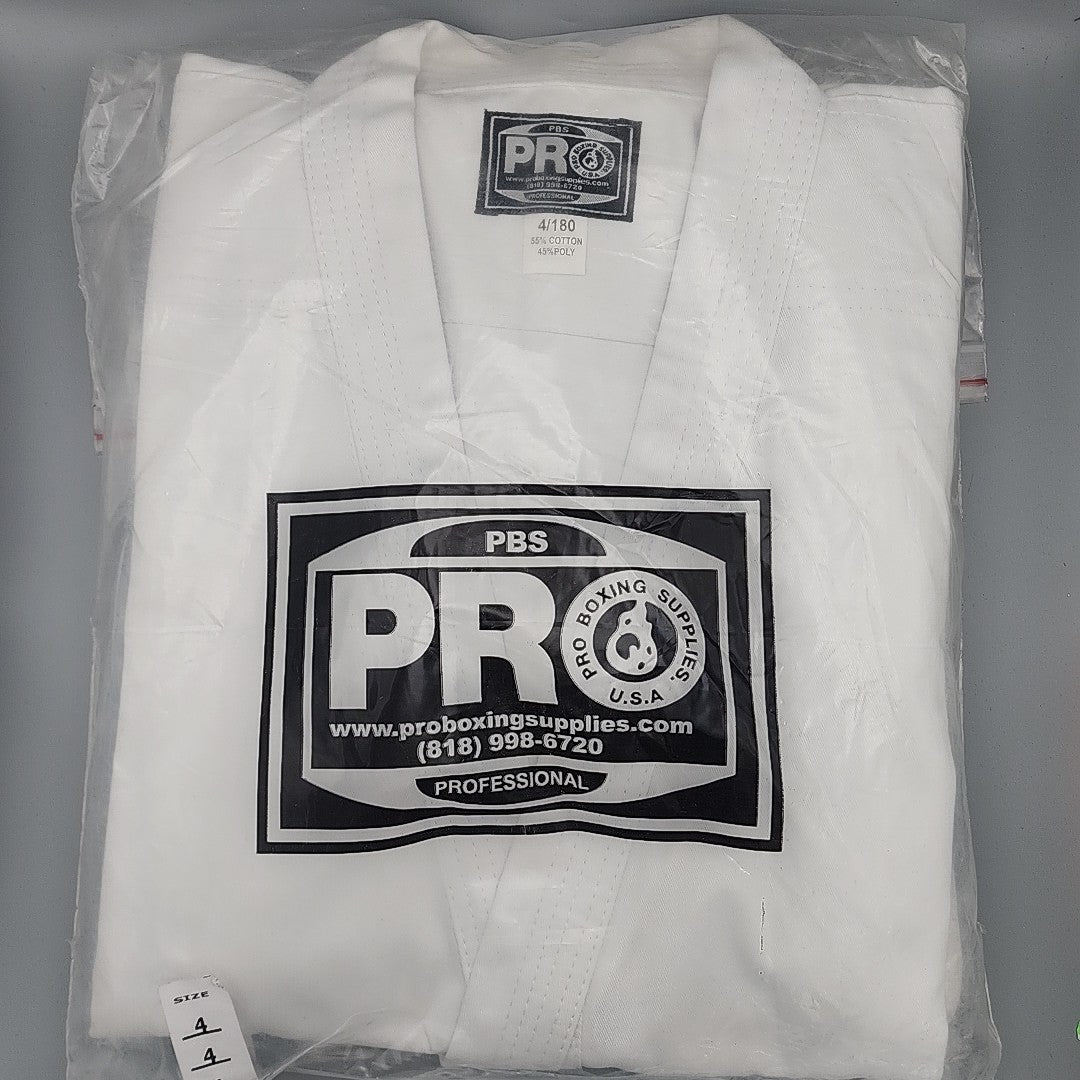 Martial Arts Karate Uniform with White Belt Medium Weight Polyester Cotton Size 4