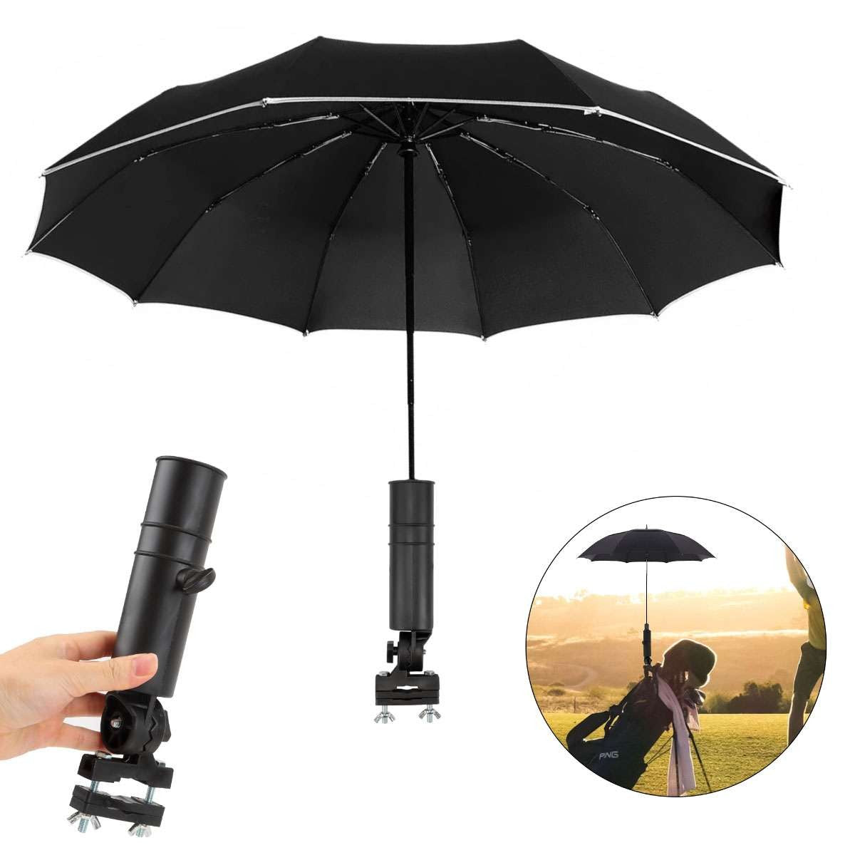 Adjustable Golf Umbrella Holder Clamp for Push Cart Stroller Bike
