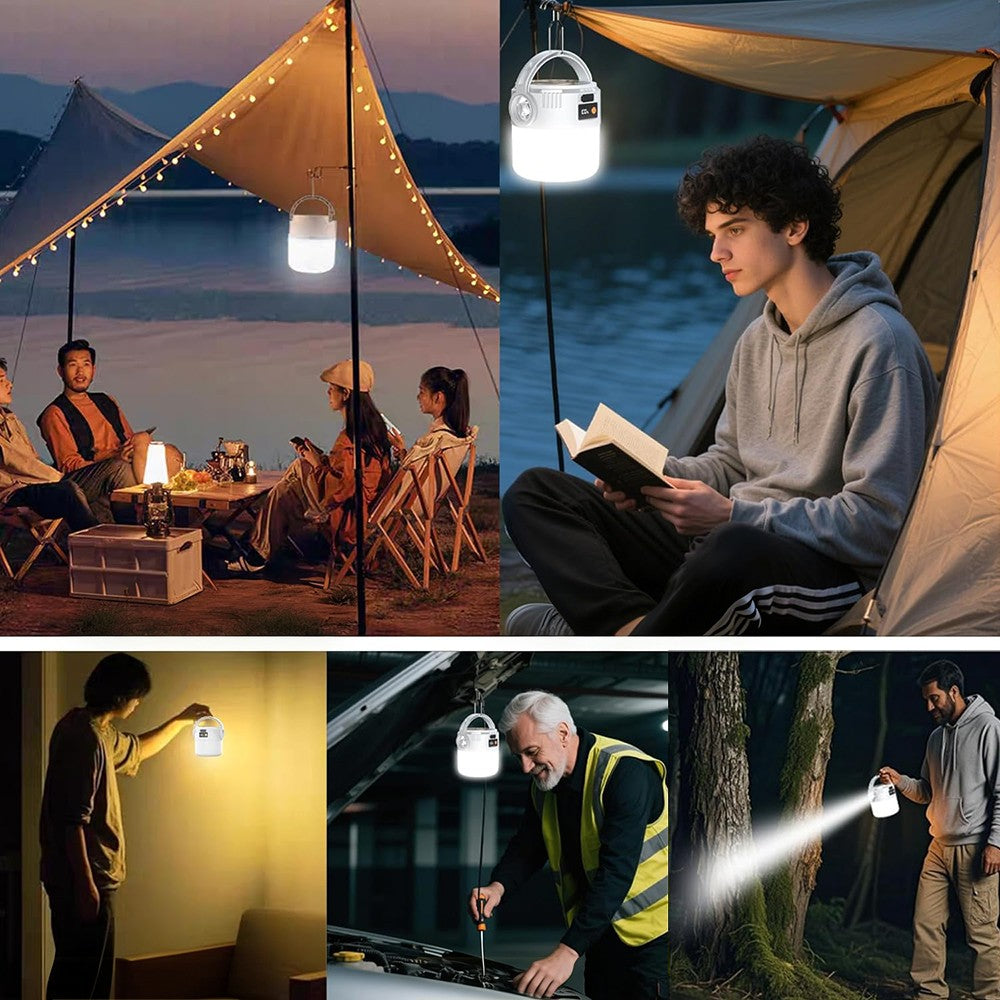 Portable Solar Rechargeable LED Camping Lantern with USB & Multiple Modes