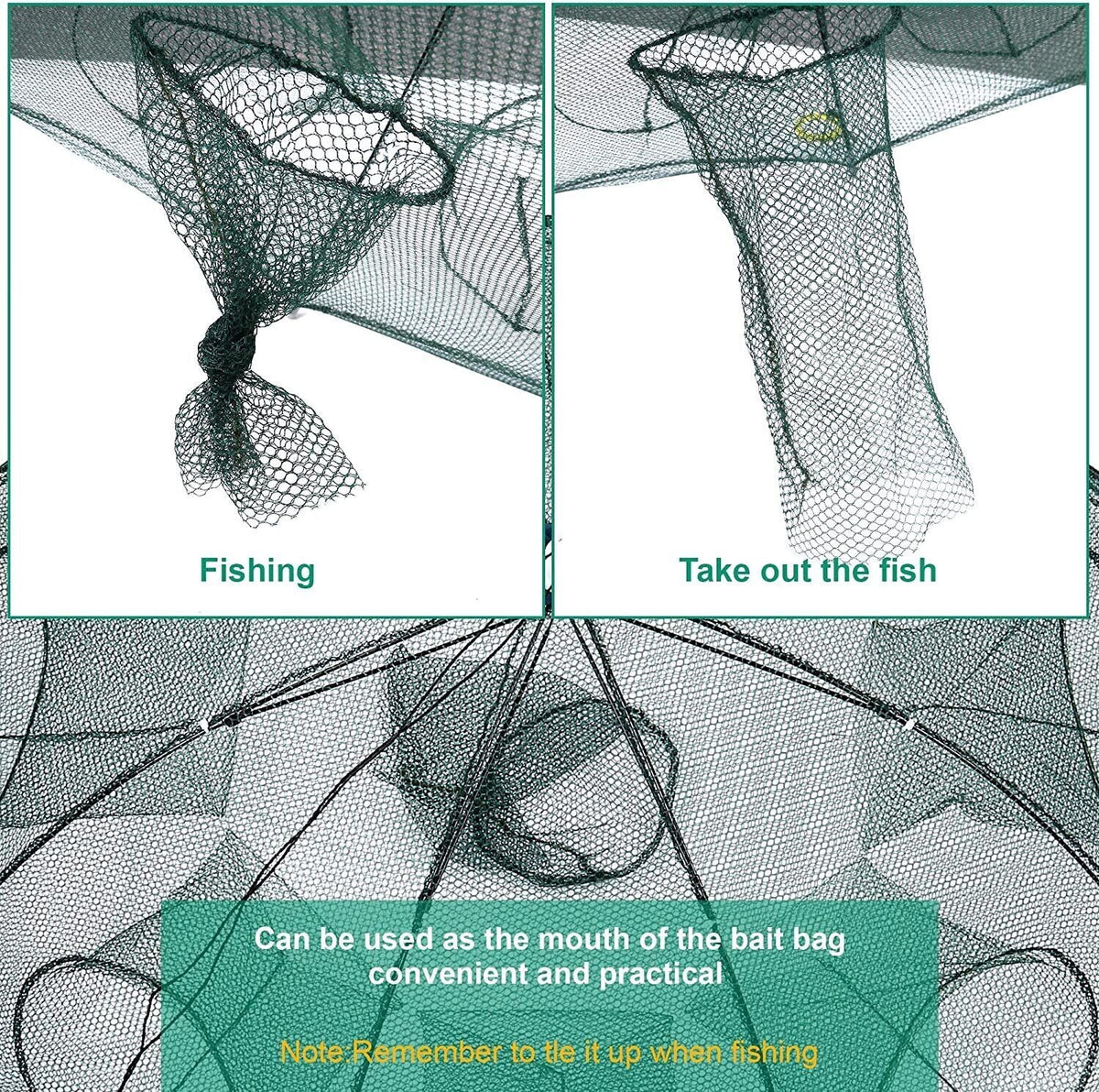 Foldable Fishing Bait Trap Crab Net Crawdad Shrimp Cage with Six Entrances