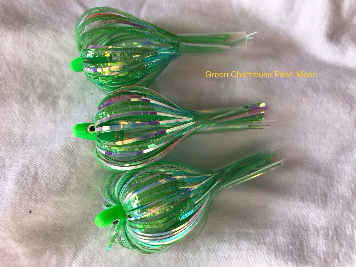 Salmon Trolling Flies Pack of 3 - Unrigged 4 Inch Green Chartreuse Pearl
