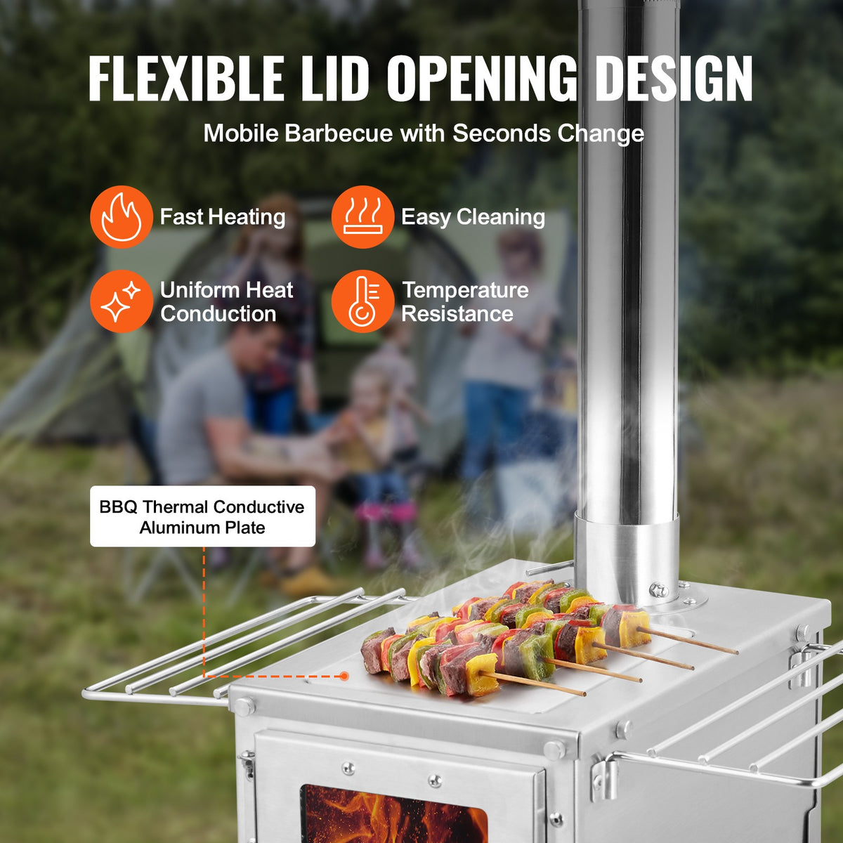 Portable Wood Stove for Camping and Outdoor Cooking with BBQ Plate
