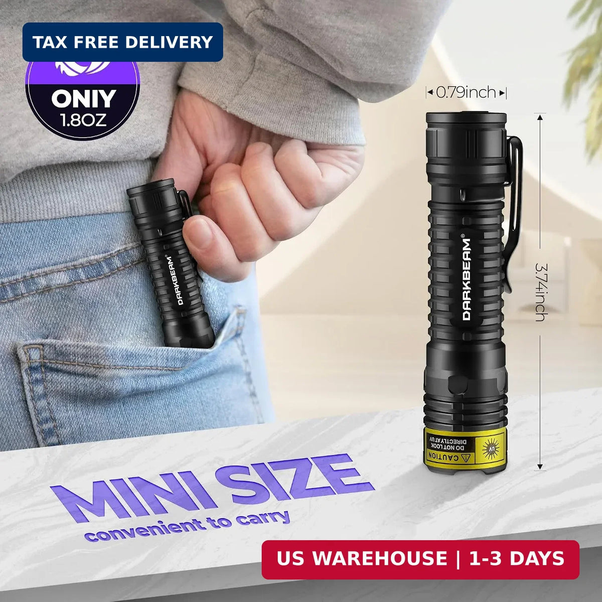 Mini UV Blacklight Flashlight 395nm Portable UV Torch for Detecting Urine Glass Minerals