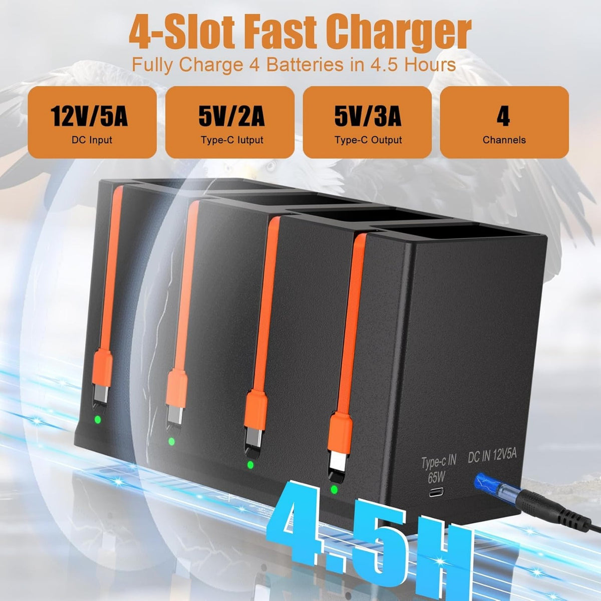 4-Pack 6700mAh Battery & USB-C Charger for Moultrie Cellular Trail Cameras Edge 2