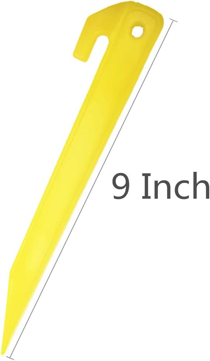 9 Inch Plastic Tent Stakes - Heavy Duty Durable Pegs, Pack of 12