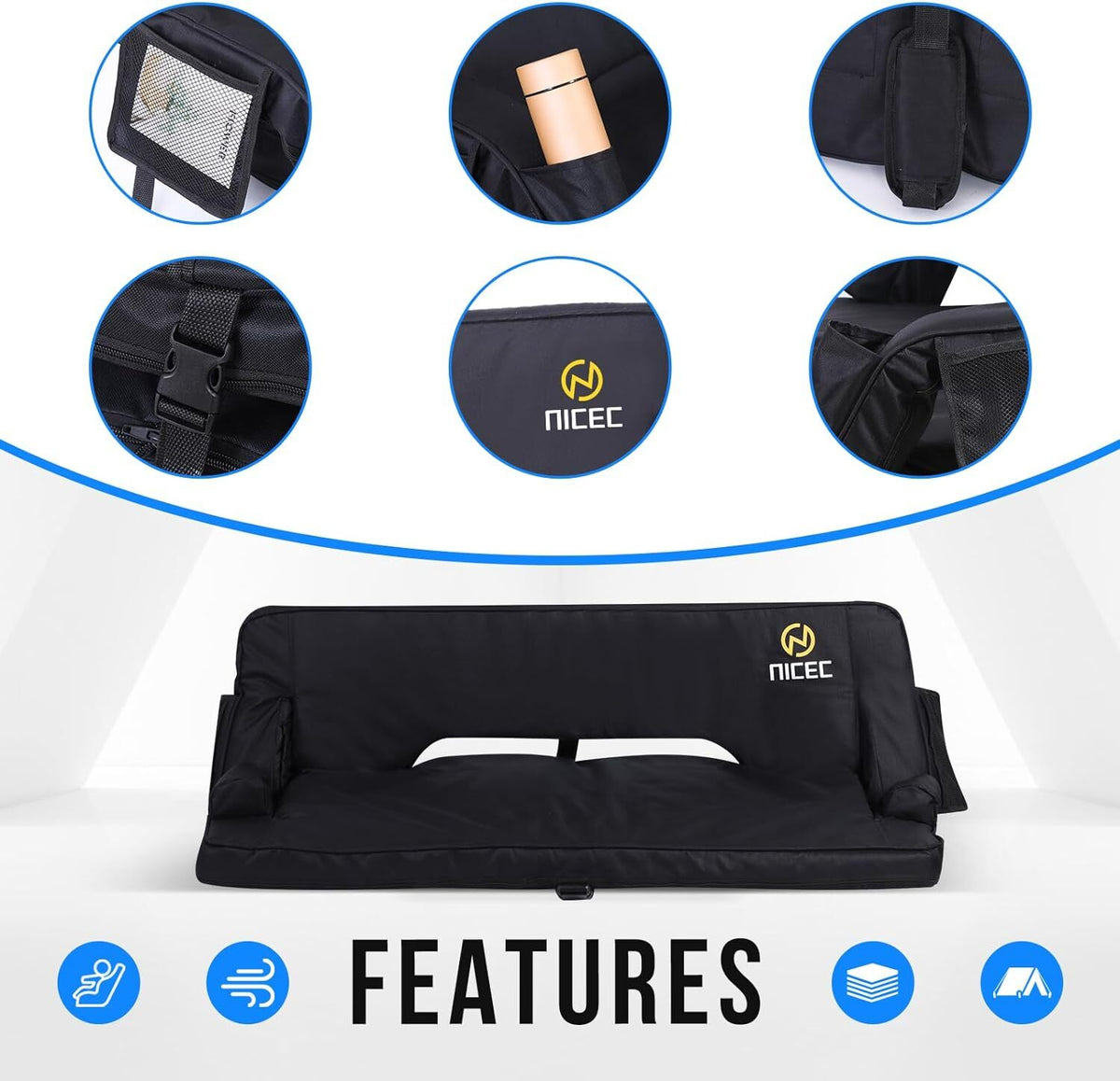 Oversized Stadium Seat with Back Support | Double Bleacher Cushion, Foldable & Padded